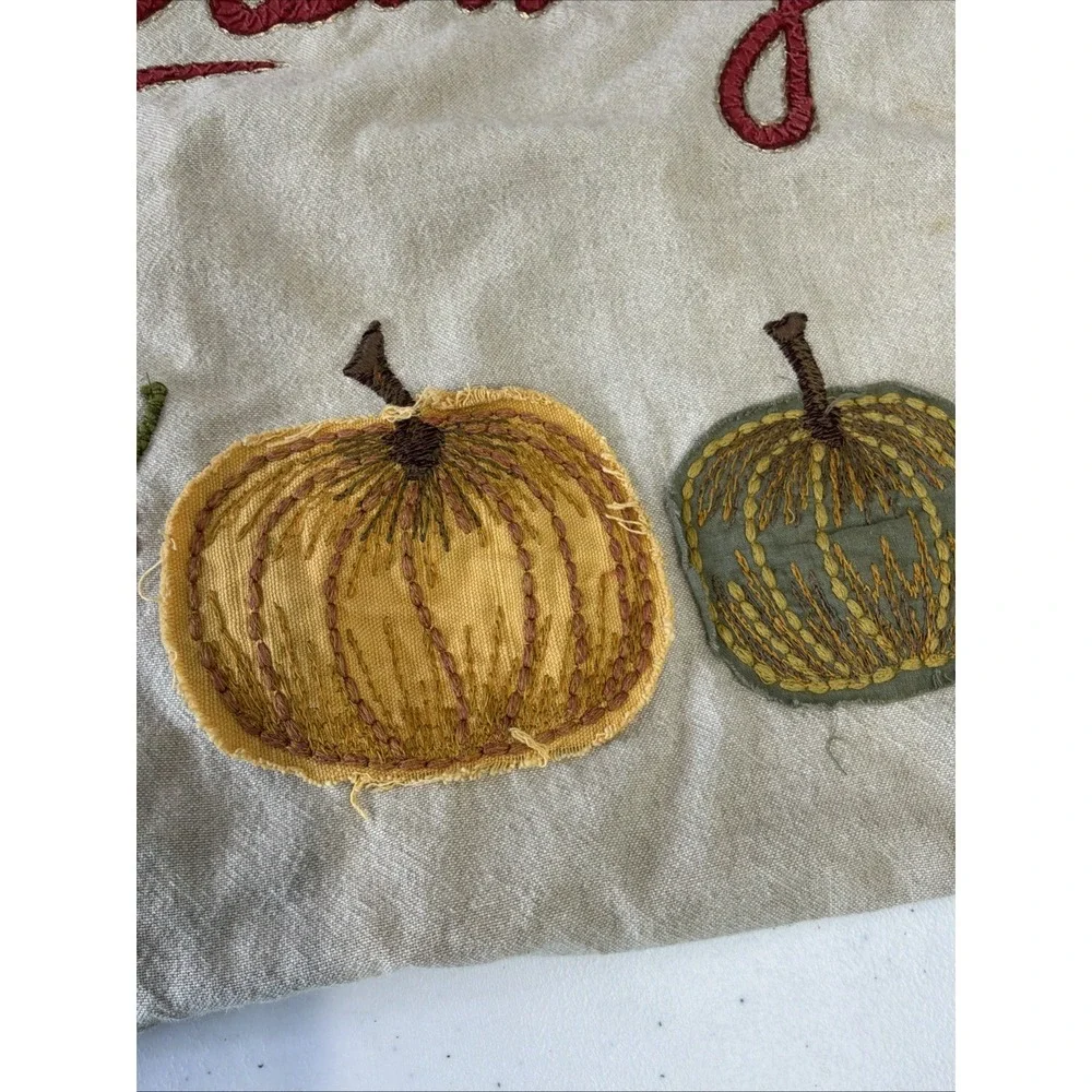 Pottery Barn Embroidered Pumpkin Plaid Family Pillow Cover Lot 2 16x26